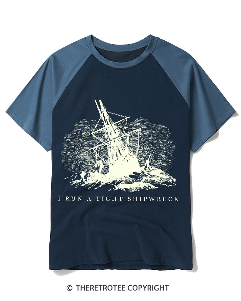 TheRetroTee Run A Tight Ship Vintage Raglan Baseball T-Shirt