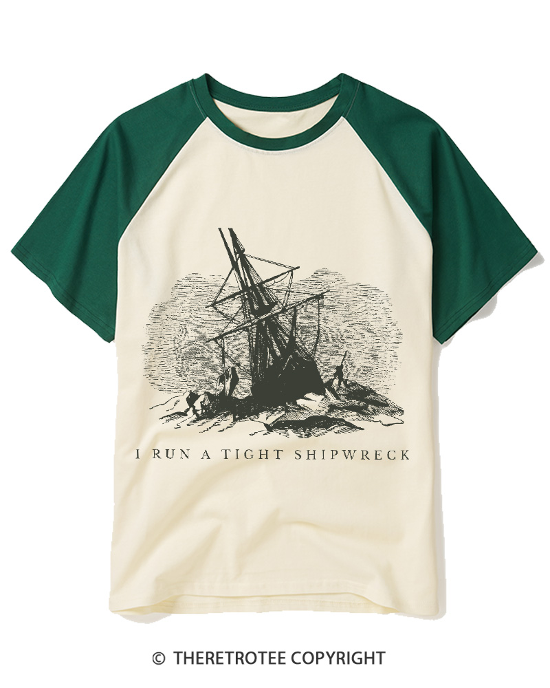 TheRetroTee Run A Tight Ship Vintage Raglan Baseball T-Shirt