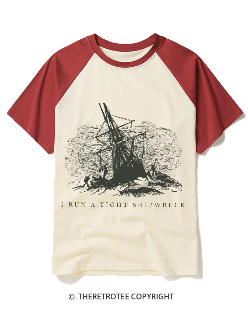 TheRetroTee Run A Tight Ship Vintage Raglan Baseball T-Shirt