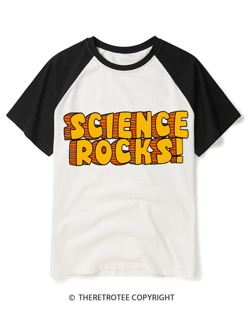 TheRetroTee Science Rocks 1980s Raglan Baseball T-Shirt