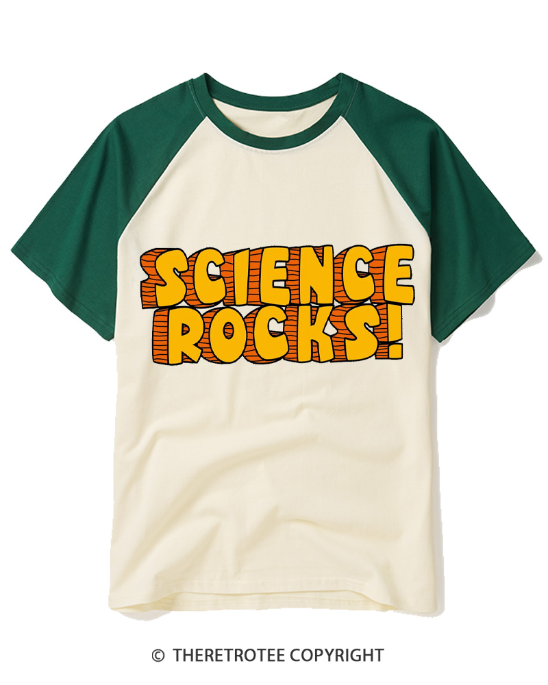 TheRetroTee Science Rocks 1980s Raglan Baseball T-Shirt