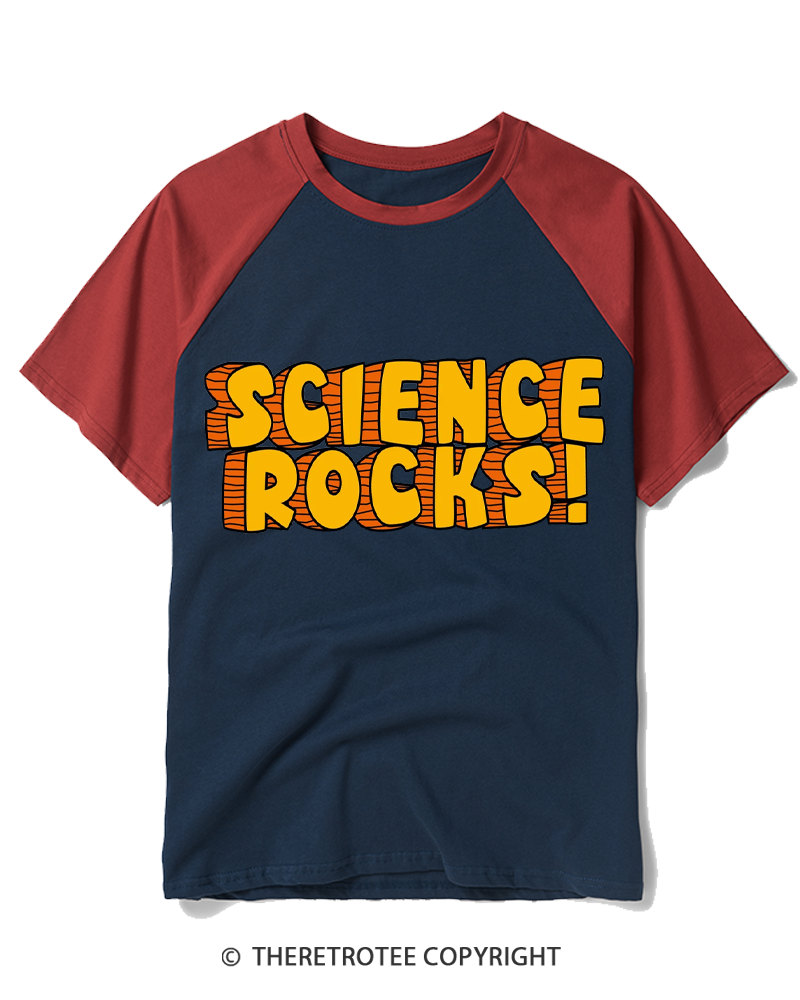 TheRetroTee Science Rocks 1980s Raglan Baseball T-Shirt
