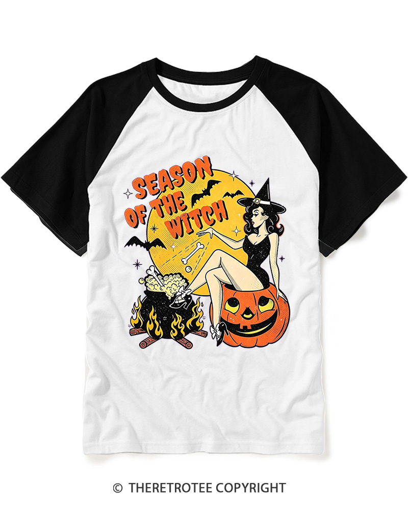 TheRetroTee Season of the Witch 1950s Raglan Baseball T-Shirt