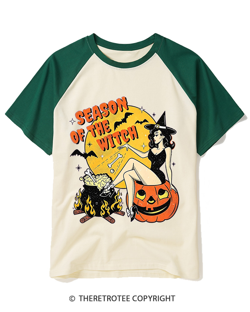 TheRetroTee Season of the Witch 1950s Raglan Baseball T-Shirt