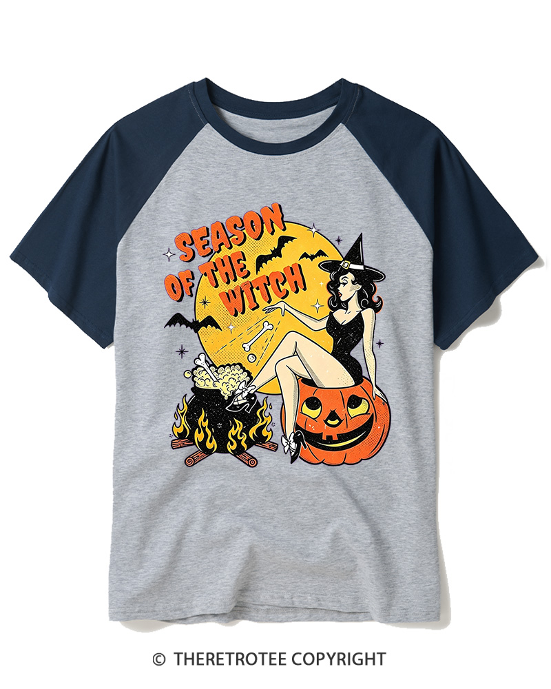 TheRetroTee Season of the Witch 1950s Raglan Baseball T-Shirt