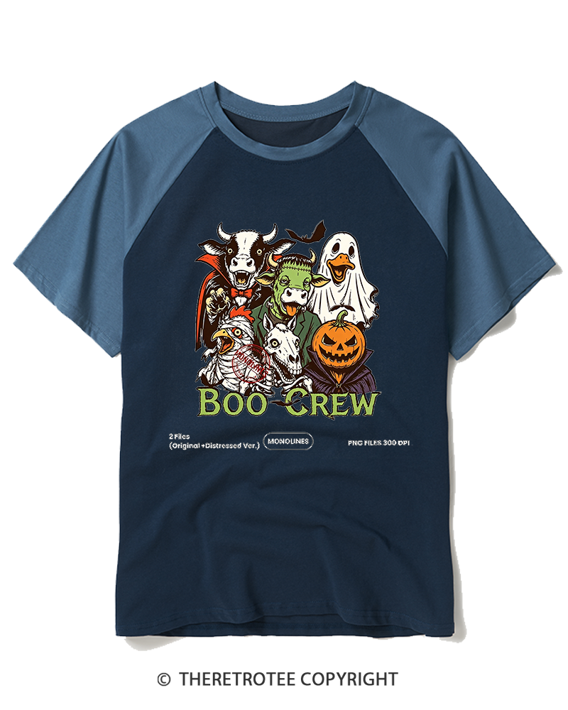 TheRetroTee Boo Crew 1970s Raglan Baseball T-Shirt