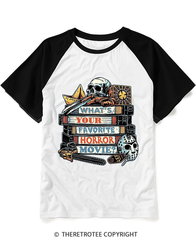TheRetroTee What’s Your Favorite Horror Movie 1980s Raglan Baseball T-Shirt