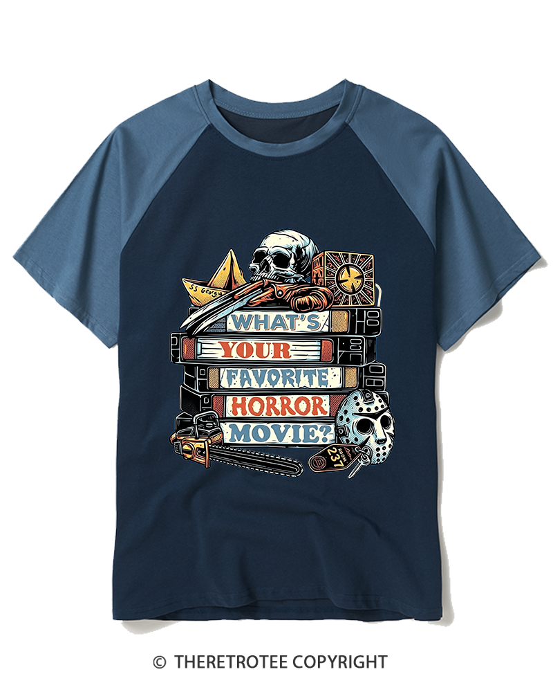 TheRetroTee What’s Your Favorite Horror Movie 1980s Raglan Baseball T-Shirt