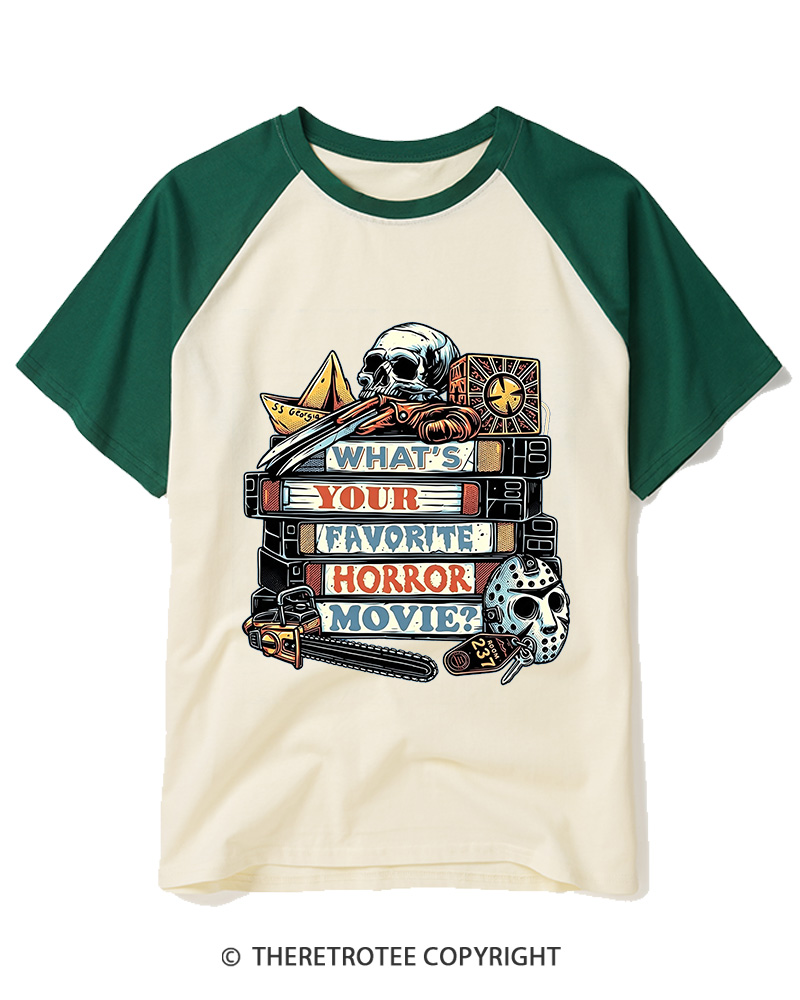 TheRetroTee What’s Your Favorite Horror Movie 1980s Raglan Baseball T-Shirt