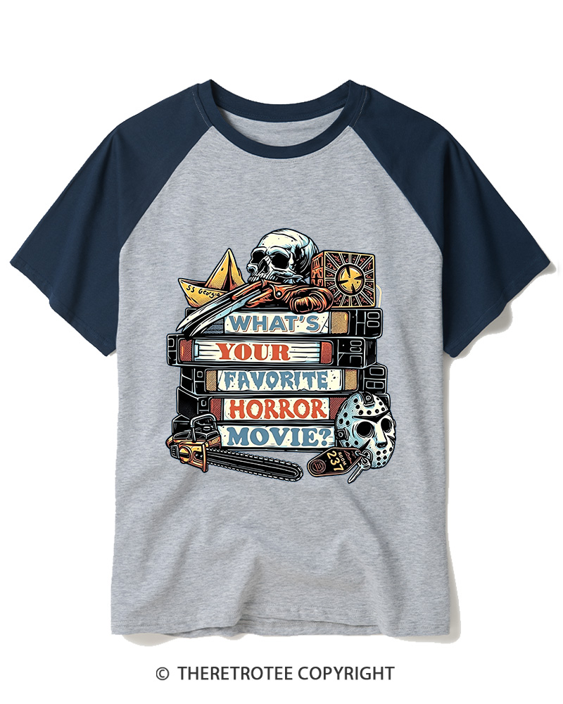 TheRetroTee What’s Your Favorite Horror Movie 1980s Raglan Baseball T-Shirt