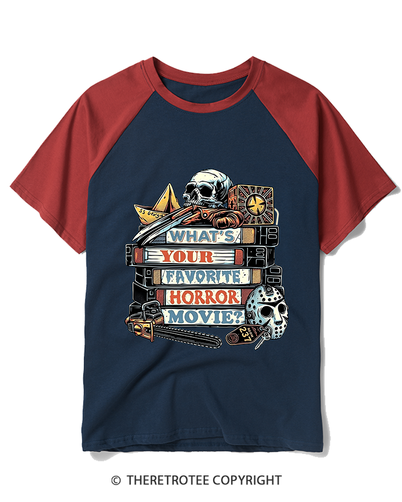 TheRetroTee What’s Your Favorite Horror Movie 1980s Raglan Baseball T-Shirt