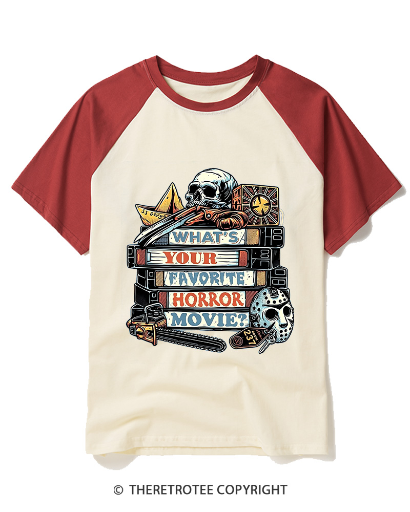 TheRetroTee What’s Your Favorite Horror Movie 1980s Raglan Baseball T-Shirt