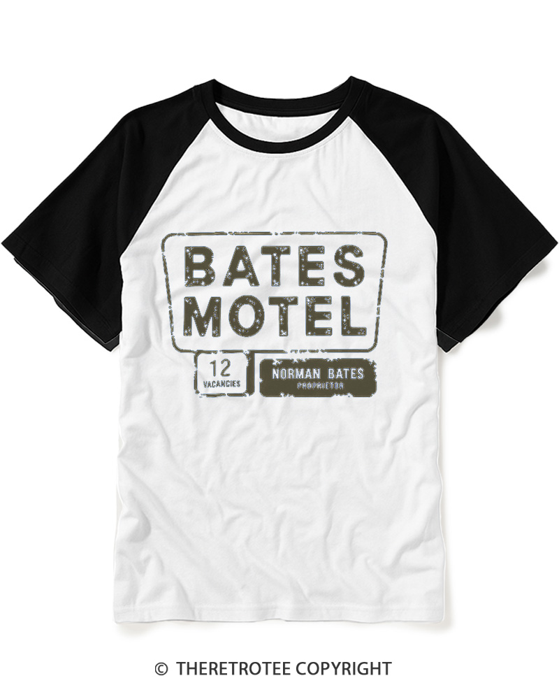 TheRetroTee Bates Motel 1980s Raglan Baseball T-Shirt