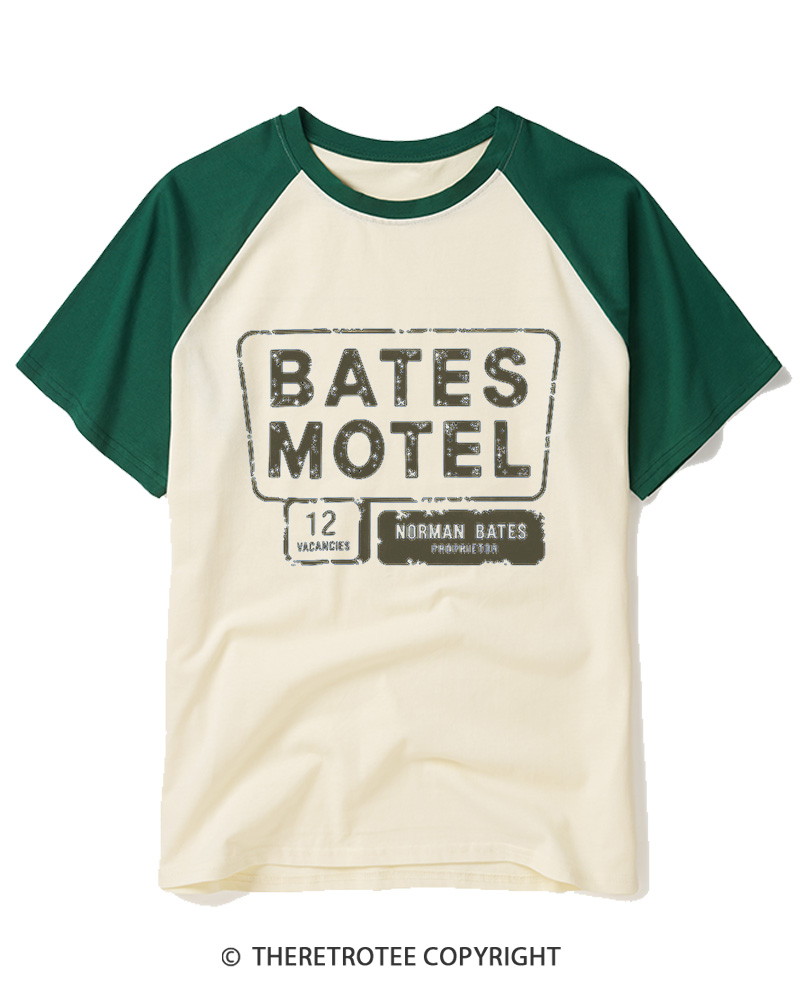 TheRetroTee Bates Motel 1980s Raglan Baseball T-Shirt