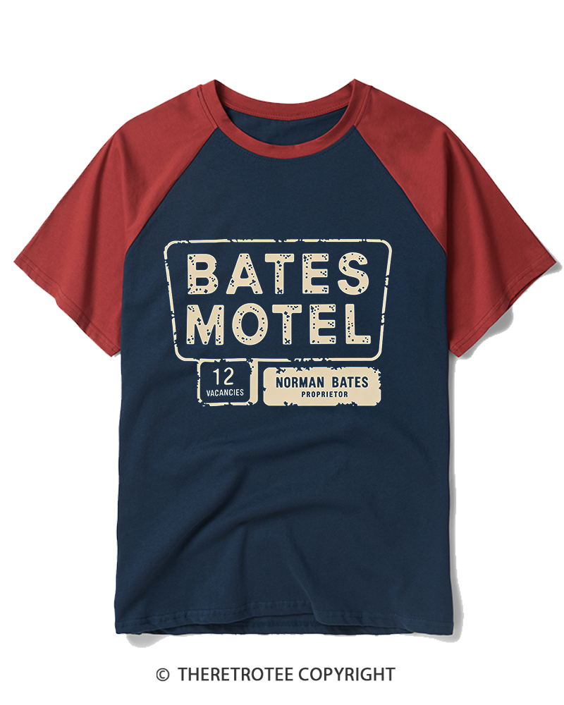TheRetroTee Bates Motel 1980s Raglan Baseball T-Shirt