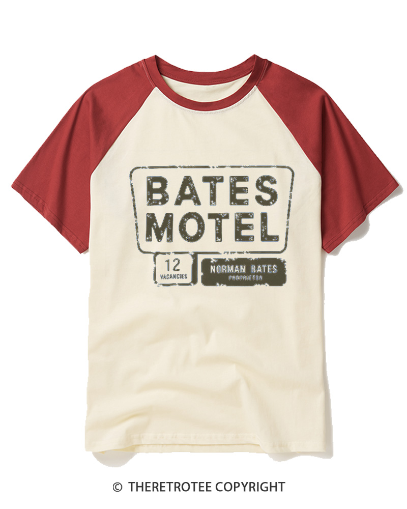 TheRetroTee Bates Motel 1980s Raglan Baseball T-Shirt