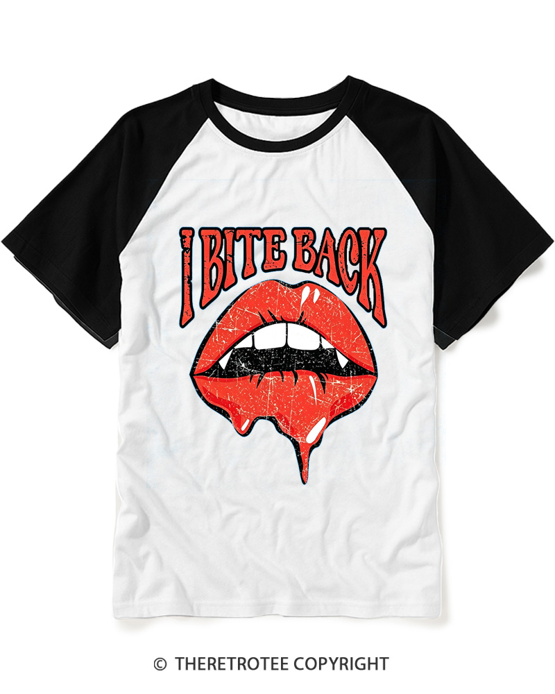 TheRetroTee I Bite Back 1990s Raglan Baseball T-Shirt