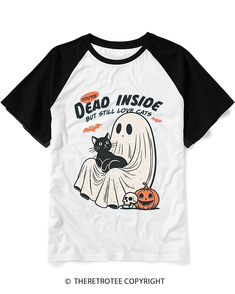 TheRetroTee You’re Dead Inside But Still Love Cats 1990s Raglan Baseball T-Shirt
