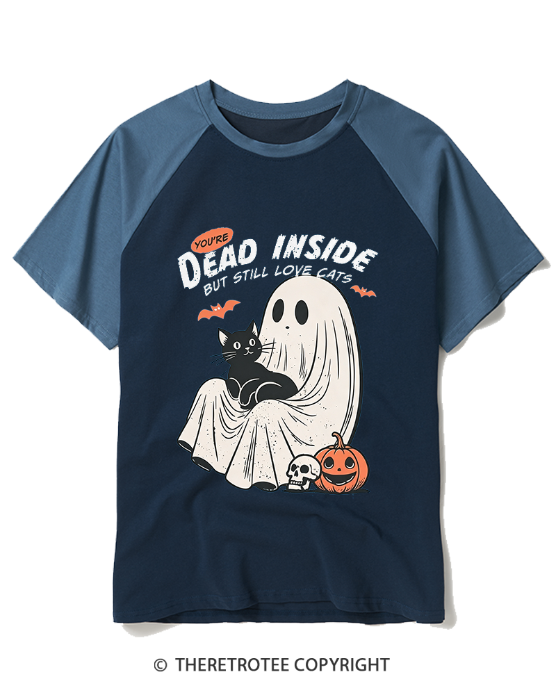 TheRetroTee You’re Dead Inside But Still Love Cats 1990s Raglan Baseball T-Shirt