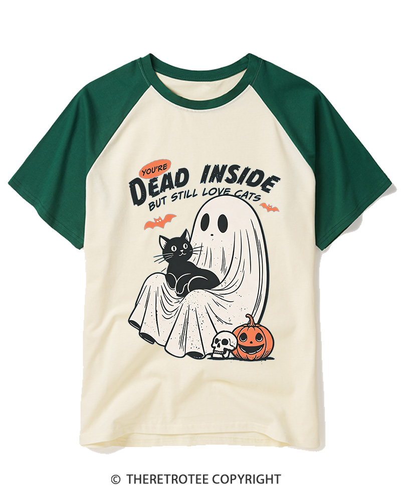 TheRetroTee You’re Dead Inside But Still Love Cats 1990s Raglan Baseball T-Shirt