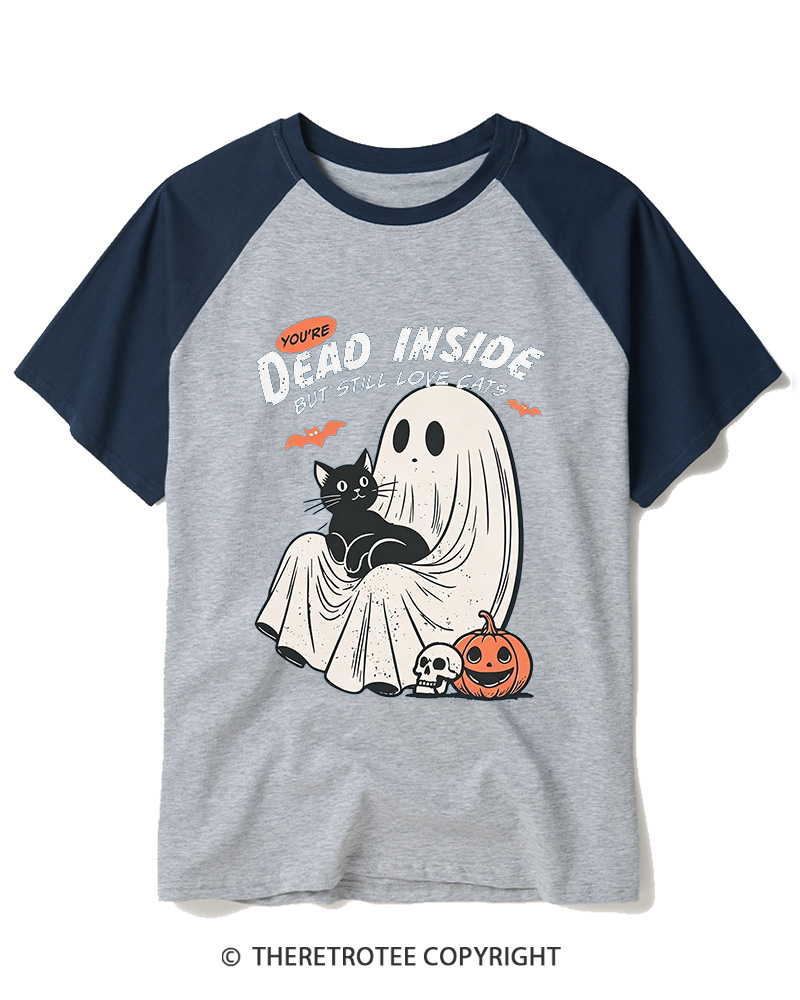 TheRetroTee You’re Dead Inside But Still Love Cats 1990s Raglan Baseball T-Shirt