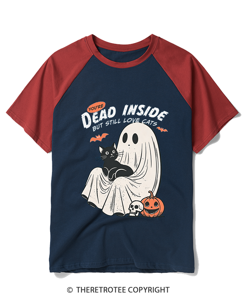 TheRetroTee You’re Dead Inside But Still Love Cats 1990s Raglan Baseball T-Shirt