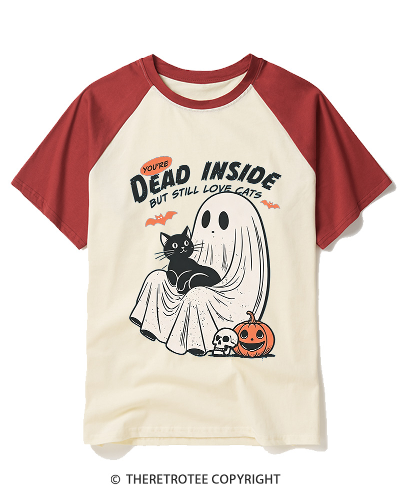 TheRetroTee You’re Dead Inside But Still Love Cats 1990s Raglan Baseball T-Shirt