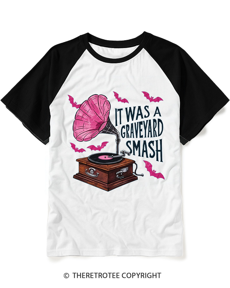 TheRetroTee It Was A Graveyard Smash 1980s Raglan Baseball T-Shirt