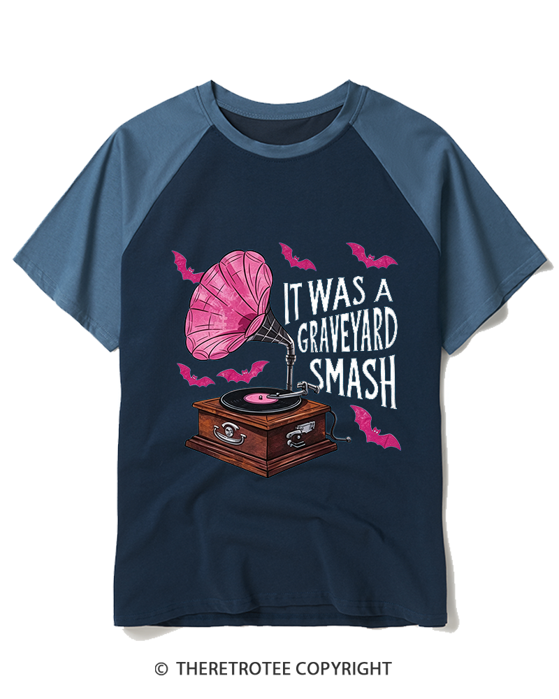 TheRetroTee It Was A Graveyard Smash 1980s Raglan Baseball T-Shirt