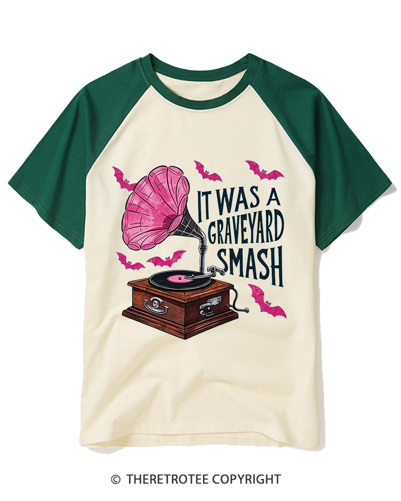 TheRetroTee It Was A Graveyard Smash 1980s Raglan Baseball T-Shirt