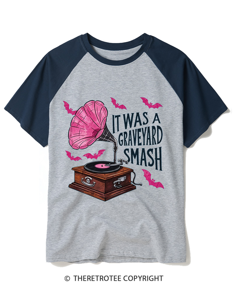 TheRetroTee It Was A Graveyard Smash 1980s Raglan Baseball T-Shirt