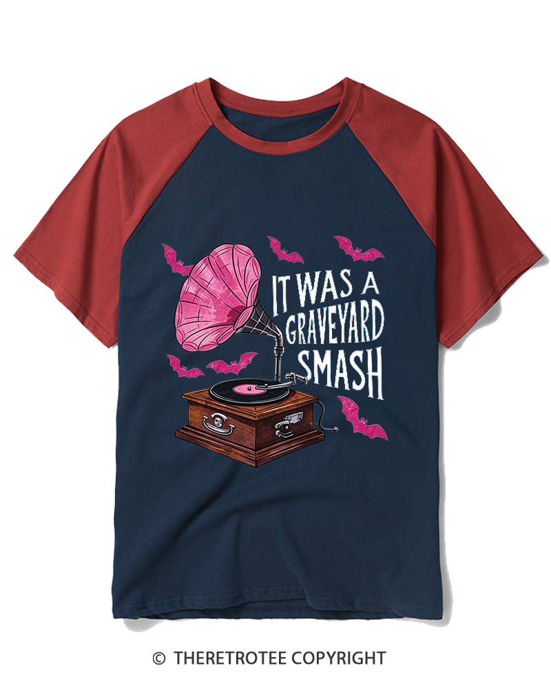 TheRetroTee It Was A Graveyard Smash 1980s Raglan Baseball T-Shirt