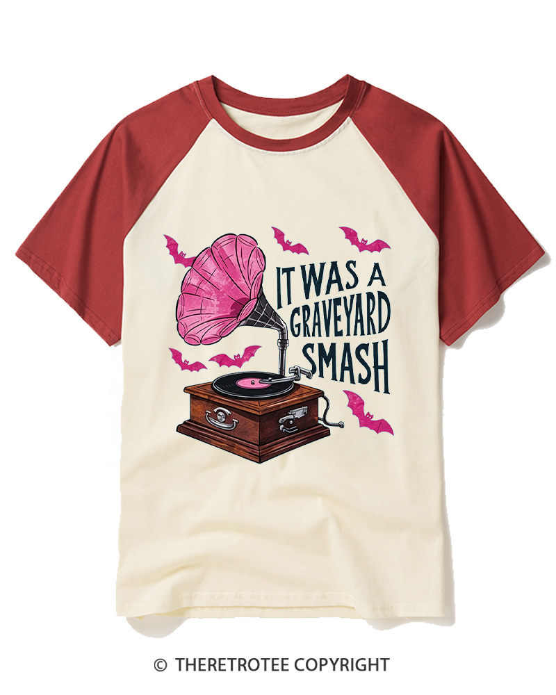 TheRetroTee It Was A Graveyard Smash 1980s Raglan Baseball T-Shirt