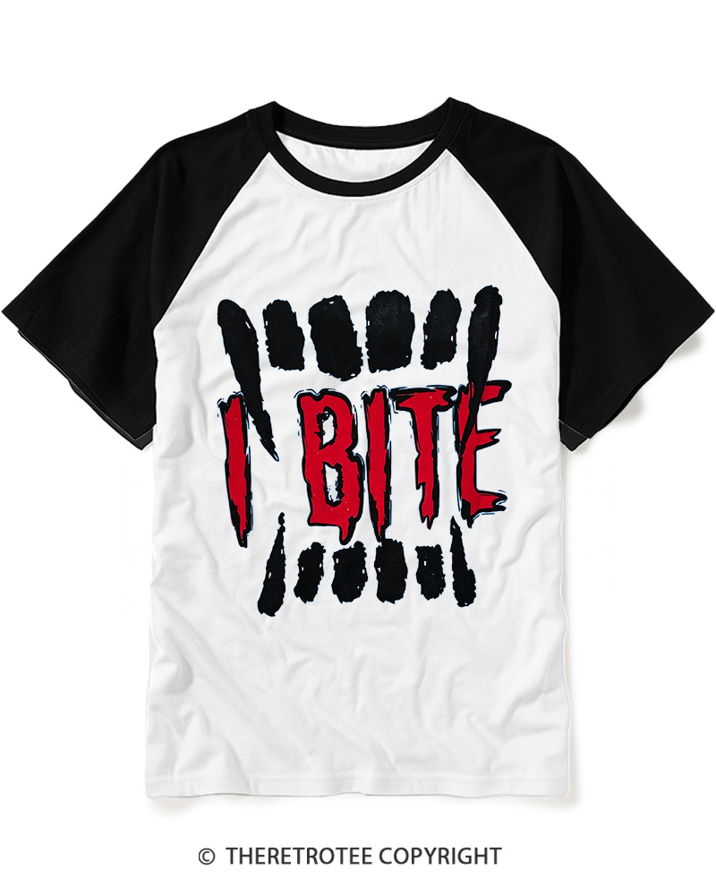 TheRetroTee I Bite 1990s Raglan Baseball T-Shirt