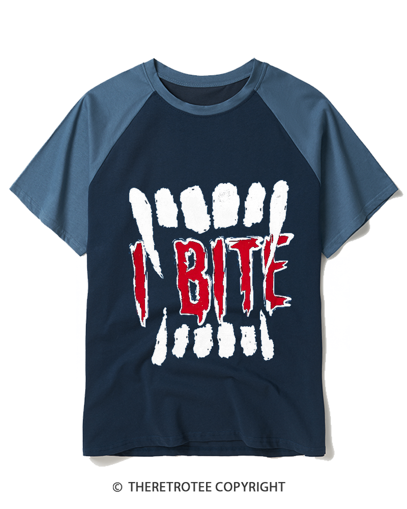 TheRetroTee I Bite 1990s Raglan Baseball T-Shirt