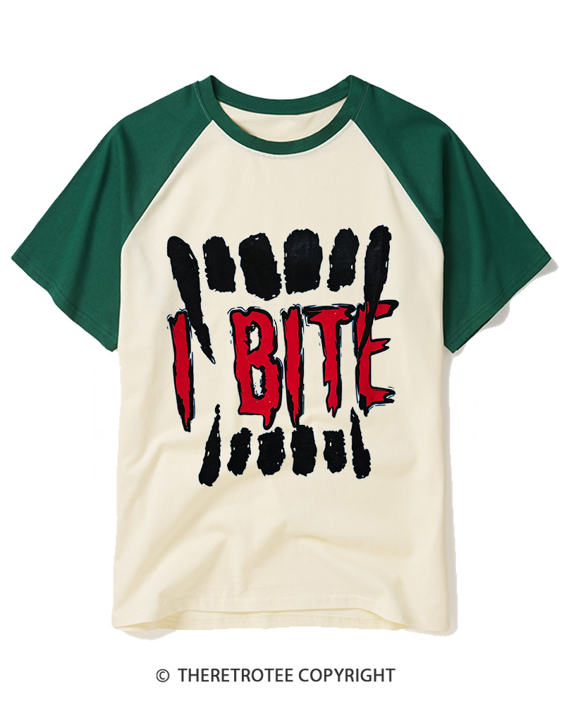 TheRetroTee I Bite 1990s Raglan Baseball T-Shirt