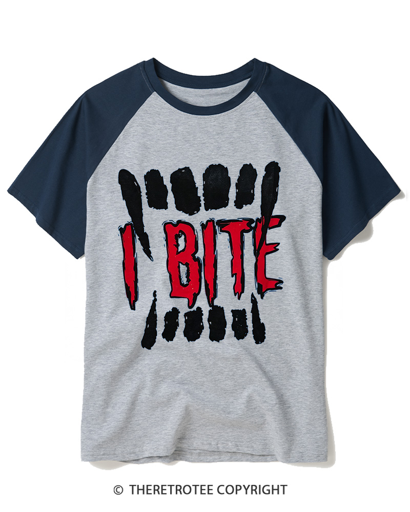TheRetroTee I Bite 1990s Raglan Baseball T-Shirt
