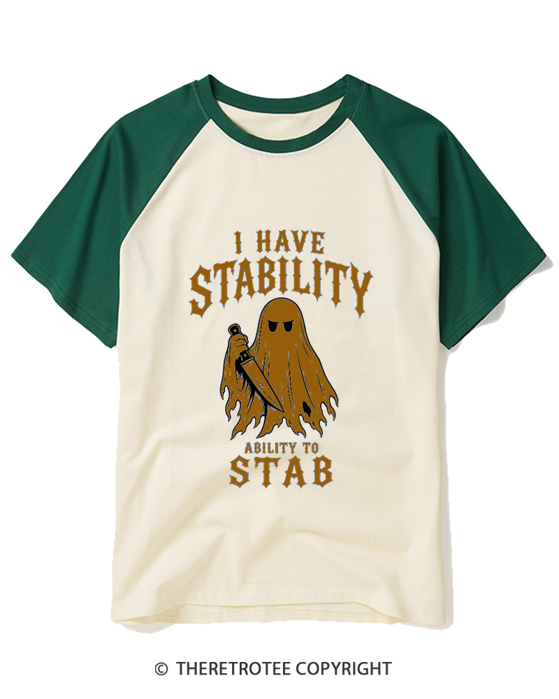 TheRetroTee I Have Stability 1990s Raglan Baseball T-Shirt