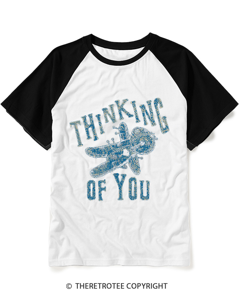 TheRetroTee Thinking Of You 1980s Raglan Baseball T-Shirt