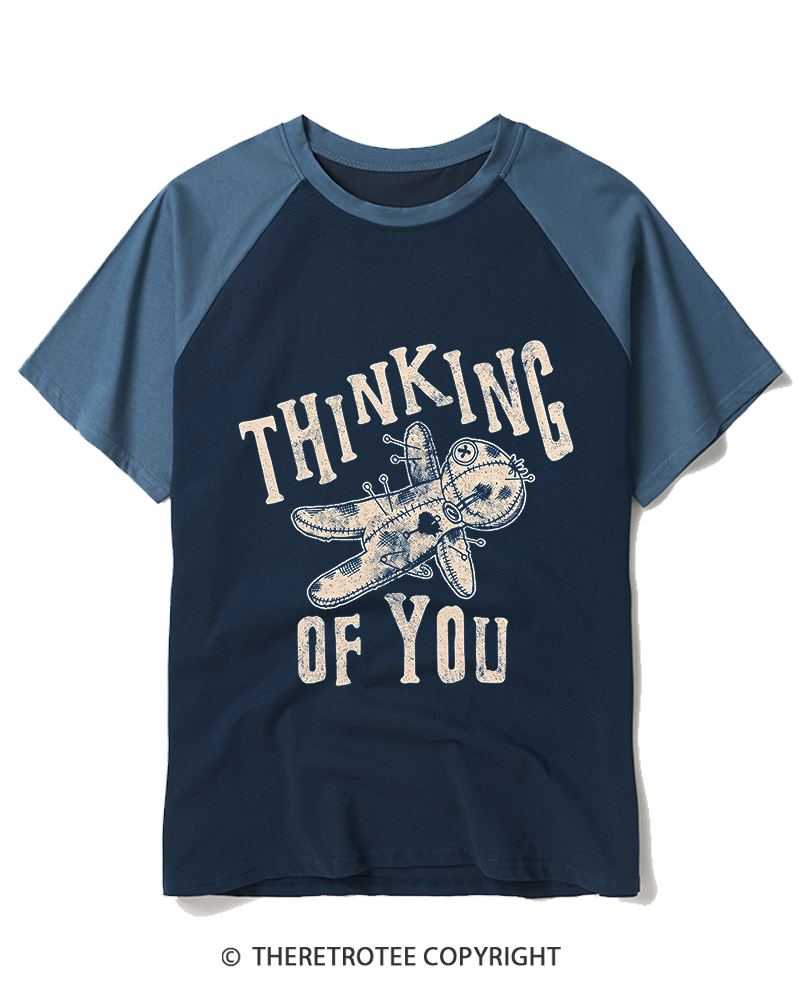 TheRetroTee Thinking Of You 1980s Raglan Baseball T-Shirt