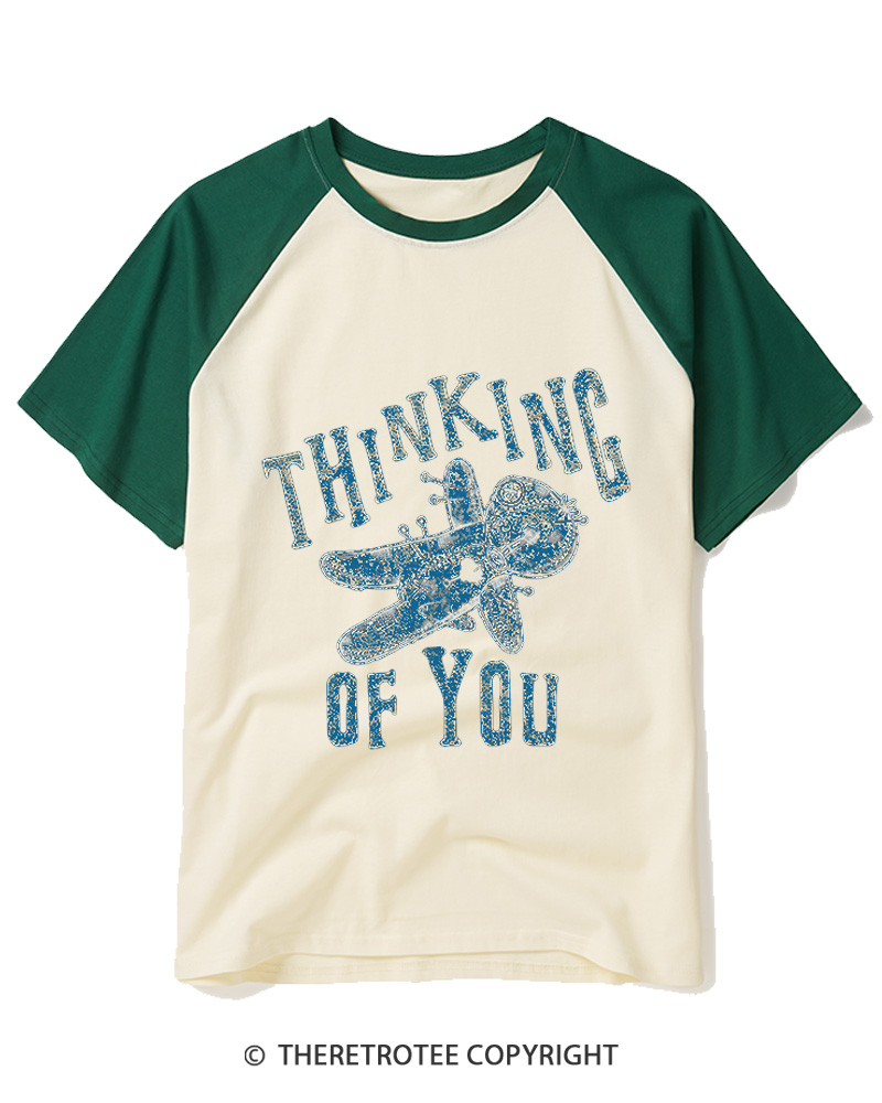 TheRetroTee Thinking Of You 1980s Raglan Baseball T-Shirt