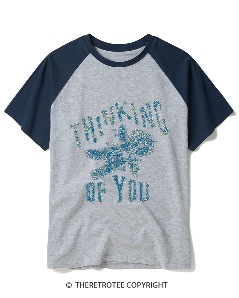 TheRetroTee Thinking Of You 1980s Raglan Baseball T-Shirt
