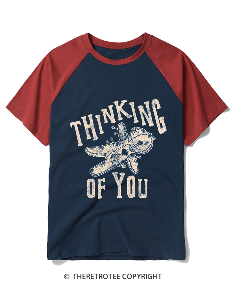 TheRetroTee Thinking Of You 1980s Raglan Baseball T-Shirt