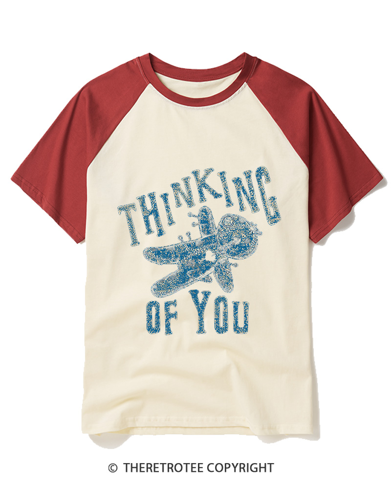 TheRetroTee Thinking Of You 1980s Raglan Baseball T-Shirt