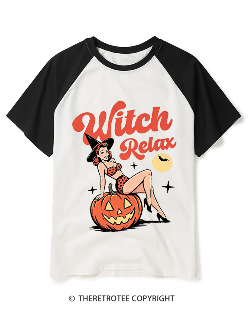 TheRetroTee Witch Relax 1950s Raglan Baseball T-Shirt