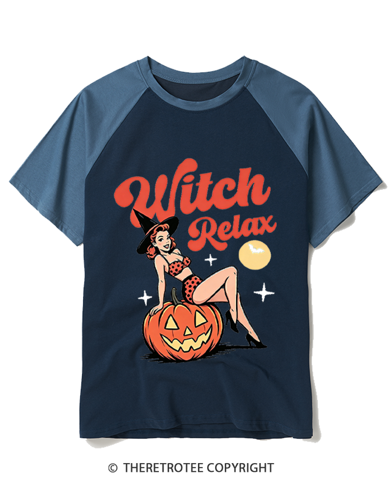 TheRetroTee Witch Relax 1950s Raglan Baseball T-Shirt