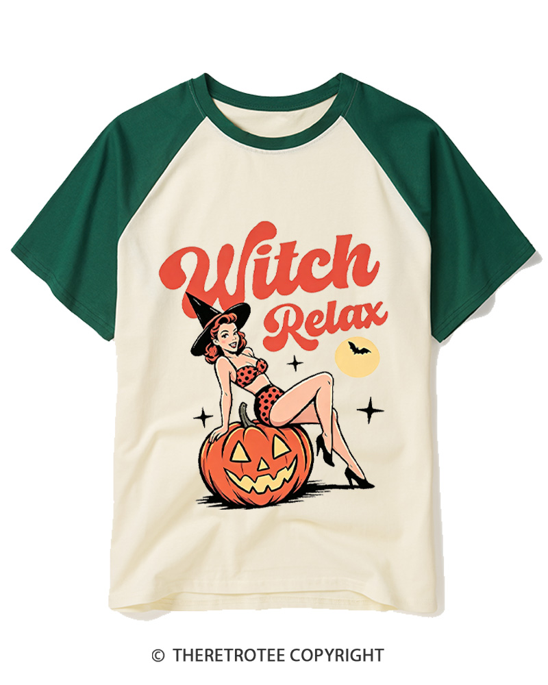 TheRetroTee Witch Relax 1950s Raglan Baseball T-Shirt