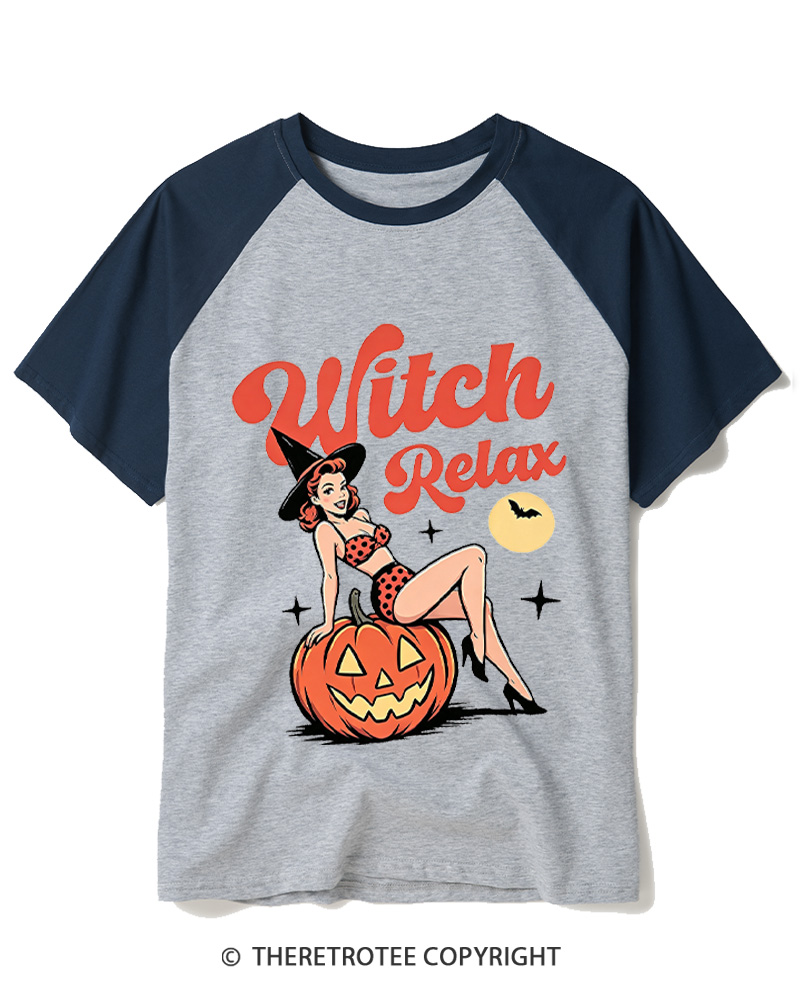 TheRetroTee Witch Relax 1950s Raglan Baseball T-Shirt