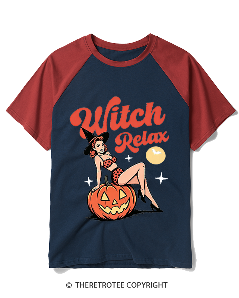 TheRetroTee Witch Relax 1950s Raglan Baseball T-Shirt