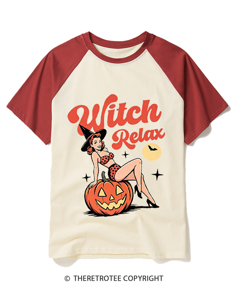 TheRetroTee Witch Relax 1950s Raglan Baseball T-Shirt